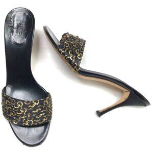 Vintage Gucci Silk Horsebit Print Slip-on Mules Shoes Heels size 5.5